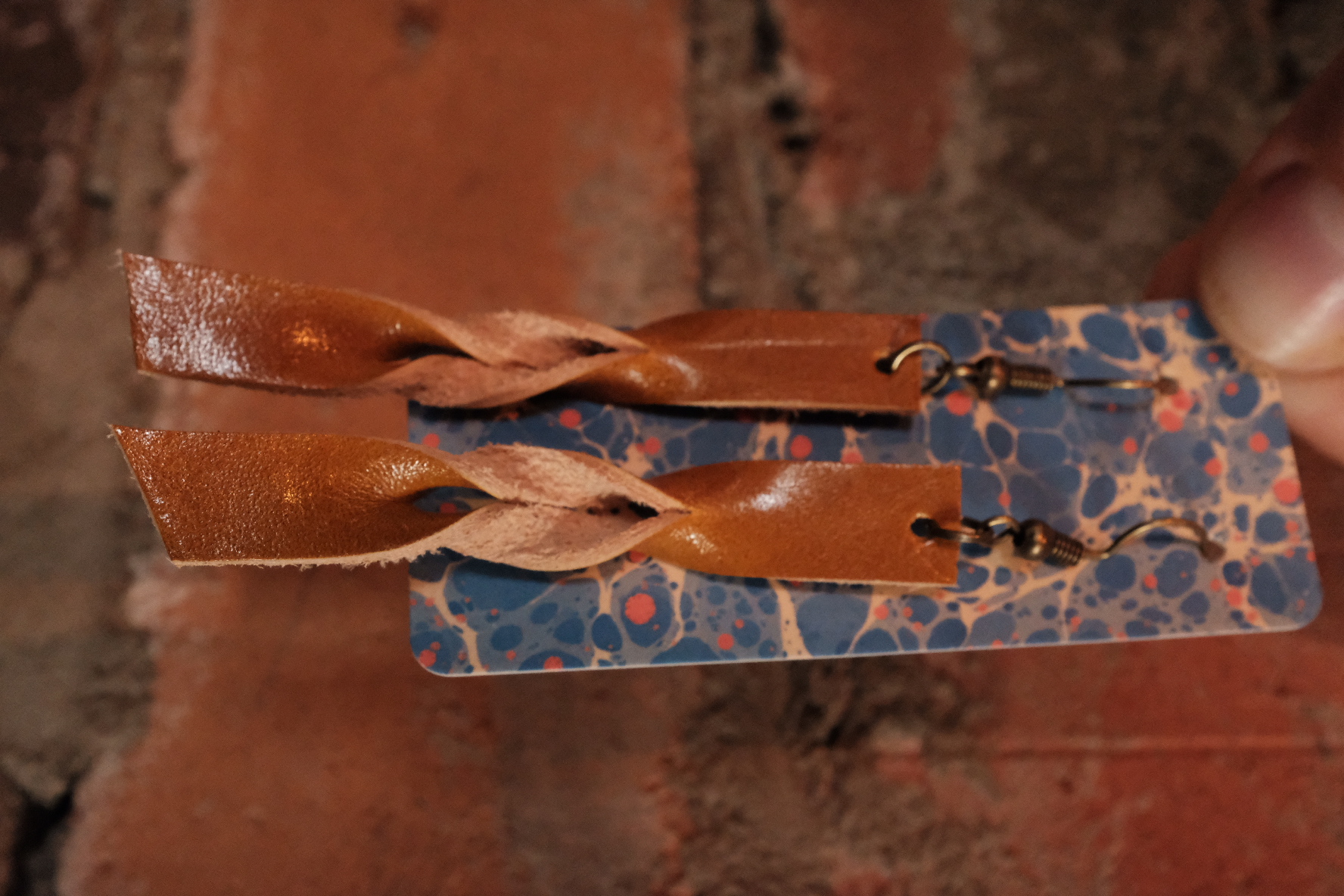 Leather Braid Earrings - Golden